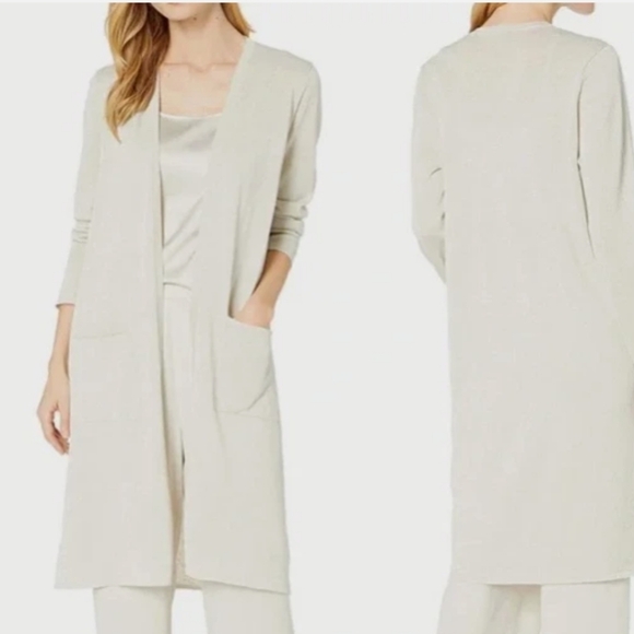 Eileen Fisher Fine Organic Linen Crepe Sparkle Long Sleeve Cardigan Size Small - Picture 2 of 11